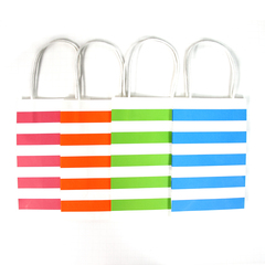  12CT STRIPE ASSORTED NEON COLOR KRAFT BAG 